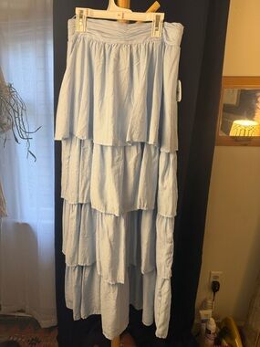 Altar'd State Light Blue Tiered Maxi Skirt  boho sz M